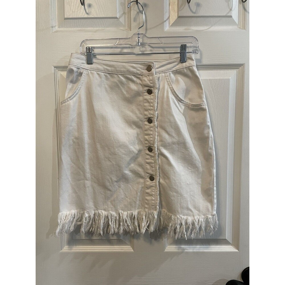 Picro & the Letterpress Anthropologie White Denim Fringe Skirt Size 8